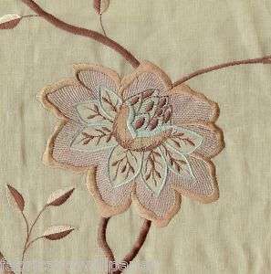 Embroidered Linen Curtain Fabric Green Blue Floral  