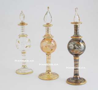Set of Three Egyptian Glass Perfume Bottles + 24K Gold  