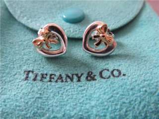 Vtg. Tiffany & Co. S/Silver & 18K Heart Bow Earrings  