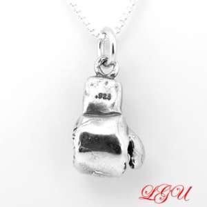 SILVER 3D BOXING GLOVE CHARM W/ 16 BOX CHAIN NECKLACE  
