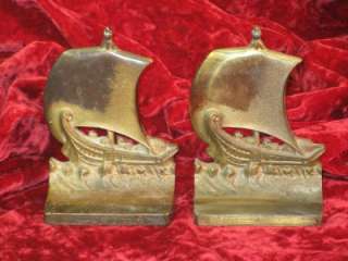 vintage Bradley and Hubbard Brass Ship Bookends  