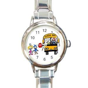 Back to School Bus Driver Round Charm Wrist Watch Gift  