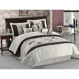   Taupe and Coffee Embroidered Bedding Comforter Set