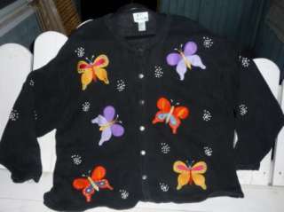 Quacker Factory Butterfly Butterflies Sweater Cardigan  