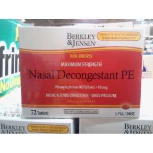 Berkley & Jensen Nasal Decongestant PE / 72 Tablets /10 mg