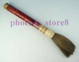 COLLECTIBLE LONG CHINESE RED JADE CALLIGRAPHY BRUSH PEN  