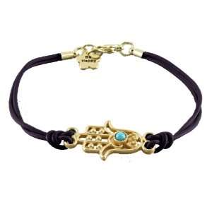  Black Cord Bracelet With Matte Gold Plated Hamsa Hand Link 