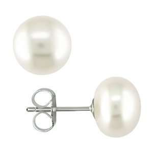 Bling Jewelry Silver 8x8.5mm White Freshwater Pearl Button Stud 