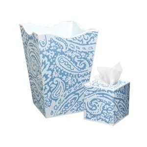 Wastebasket & Tissue Box Set Blue Paisley Ocean 