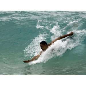 Presidential Candidate Senator Barack Obama, On Vacation, Body Surfing 