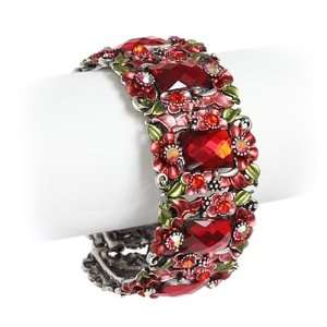    Flower Painting Red Crystal Cuff Bracelet Fashion Jewelry Jewelry