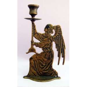  Angel Antiqued Brass Candle Holder   9 3/4
