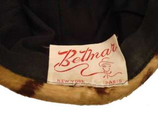 Vintage Betmar Cat Print Faux Fur Hunting Hat 1950’S  