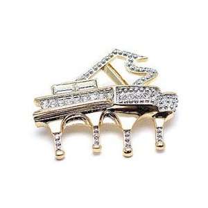    Clear Austrian Rhinestone Gold Tone Piano Brooch Pin Jewelry