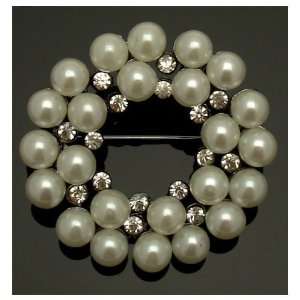  Acosta Brooches   Vintage Style Pearl & Crystal Wreath 