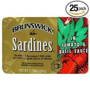 Brunswick Sardine with Tomato & Basil, 3.75 Ounce Cans (Pack of 25)