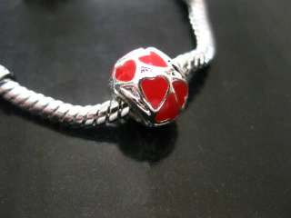 Silver Enamel Red Heart Euro Beads Fit Charm Bracelet  