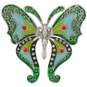  Sterling Silver Multi Color Enamel Butterfly Brooch, 1 1/2 