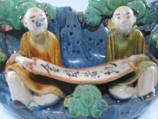 GREAT ANTIQUE CHINESE MUD PLANTER WITH FIGURE  