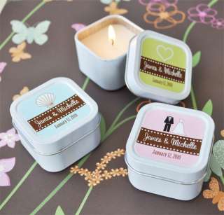 50 Square Personalized Theme Candle Tin Wedding Favors  