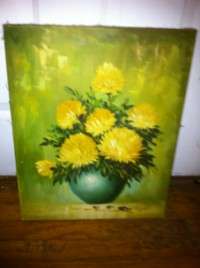 Vintage Shabby Floral Signed Rant Canvas Painting Chic  