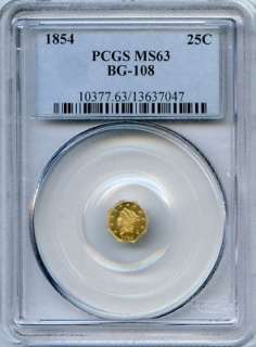 Gem 1854 Period 1 California Fractional Gold PCGS BG108  