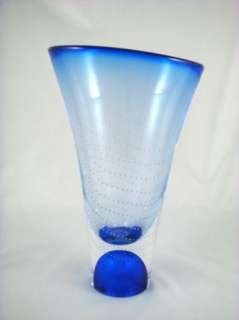 Kosta Boda Goran Warff Signed Modern Blue Crystal Vase  
