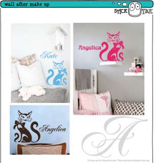 PERSONALISED NAME & CAT Removable Vinyl Art Wall Stickers/Decals 