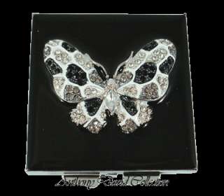 Ladies Enamel & Crystal Compact Make up Mirror   Black Butterfly 