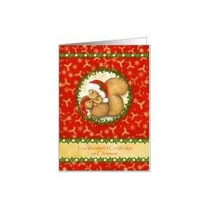 Little Squirrel for Co Worker Red and Gold Design Christmas Cards Card