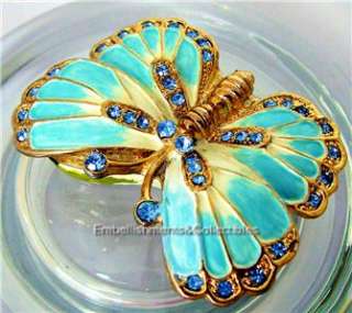 Butterfly Hinged Trinket Box Enamel Jeweled Crystal MIB  