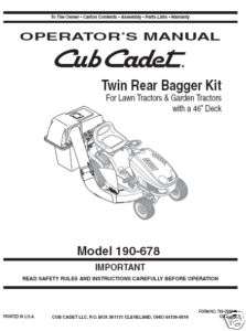 Cub Cadet Twin Rear bagger Op Manual #190 678  