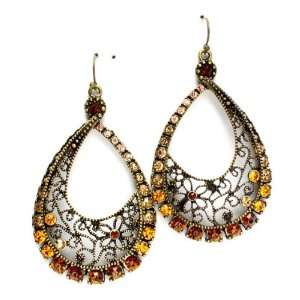 DANGLE EARRINGS   Citrine & Brown Loop Crystal Earrings Jewelry