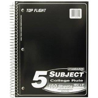 Top Flight Standards 5 Subject Wirebound Notebook, 180 Sheets, 3 Hole 