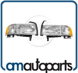 94 01 Dodge Ram Pickup Truck Headlights Headlamps w/ Side Marker Light 