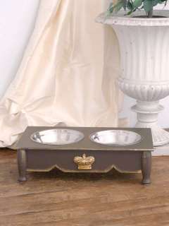 Shabby Cottage Chic 4 French Crown Brown Pet Feeder  