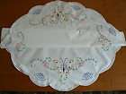 Vintage Hand Embroidered cotton tablecloth oval BUTTERFLIES scalloped 