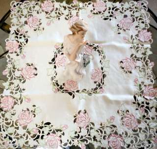 Fancy Pink Rose Lace Table Topper 34 Tablecloth Flower Roses Floral