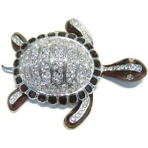   Turtle with White Crystals Bejeweled Trinket Box 