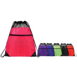 Purple Mesh Top Drawstring Bag Bookpack Backpack Large Front Zipper 