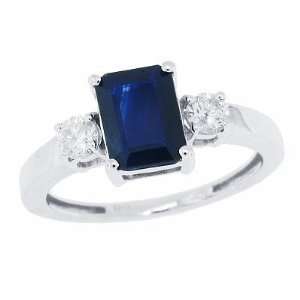  1.60ct Emerald Cut Genuine Sapphire Ring with Round Cut 