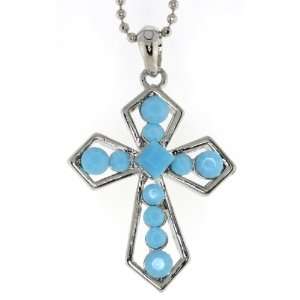    Turquoise Dainty Cross Pendent and Bead Chain Necklace Jewelry