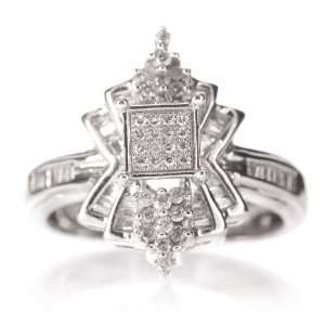  14k White Gold Pave Diamond Deco Ladies Ring Jewelry