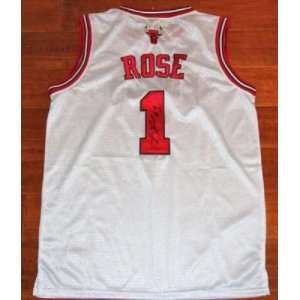 Derrick Rose Autographed Jersey   #1 White   Autographed NBA Jerseys 