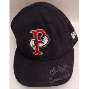 Chris Carter Pawtucket Red Sox Sign Game Worn Blue Hat   Mens MLB 