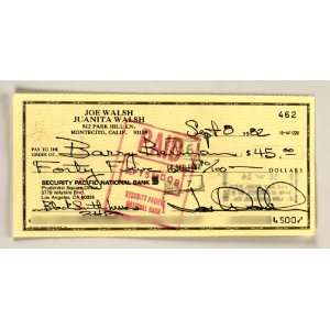 Joe Walsh Autograph   Signed Document   Personal Check   Dated 09/08 