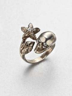 Alexander McQueen   Crystal Accented Skull & Claw Ring/Silvertone