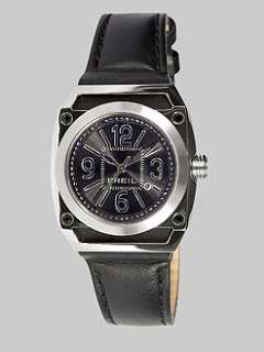 Breil   Gear Stainless Steel & Leather Strap Watch