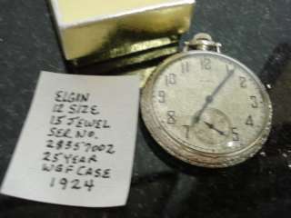Antique Elgin Pocket Watch 15 Jewel Second Dial Works  