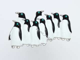   Enamel Painted Penguin Colony Family Crystal Brooch Pin NB990  